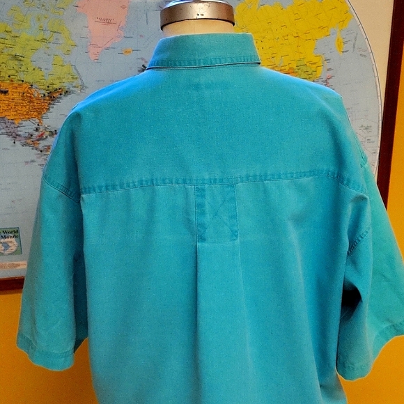 Vintage 90s Bugle Boy short sleeves,  Button down shirt, Aqua Blue Large for men - Picture 9 of 16